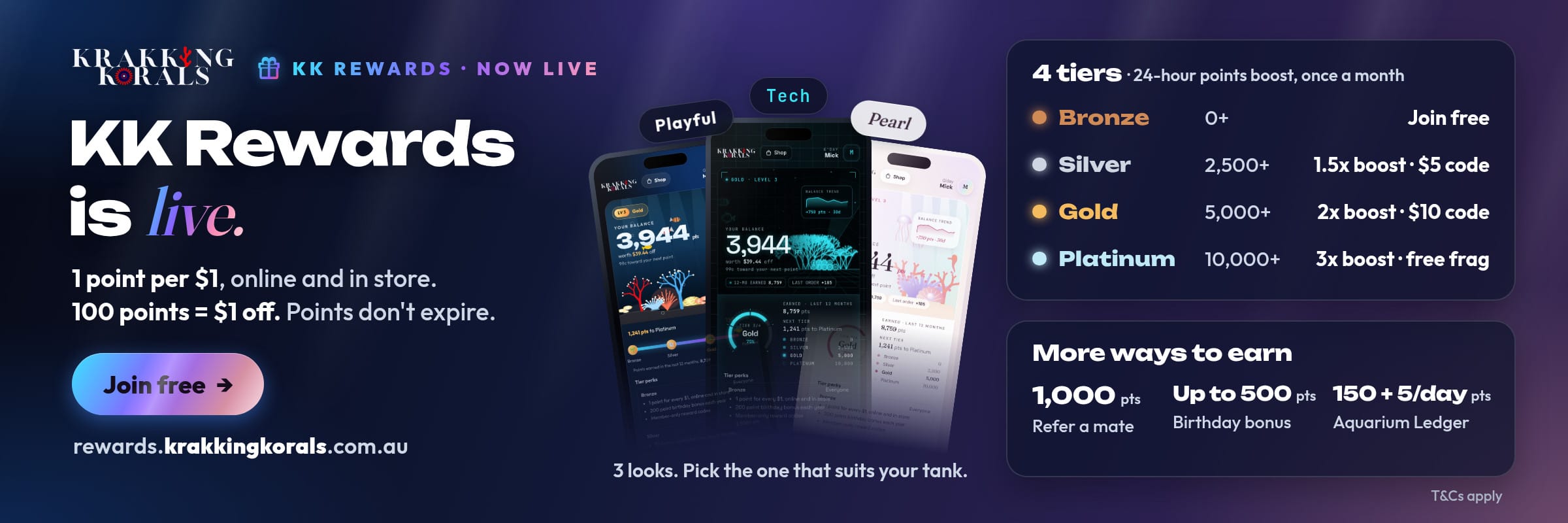 KK Rewards is live: 1 point per $1, 4 tiers with up to 3x points boost. Join free.
