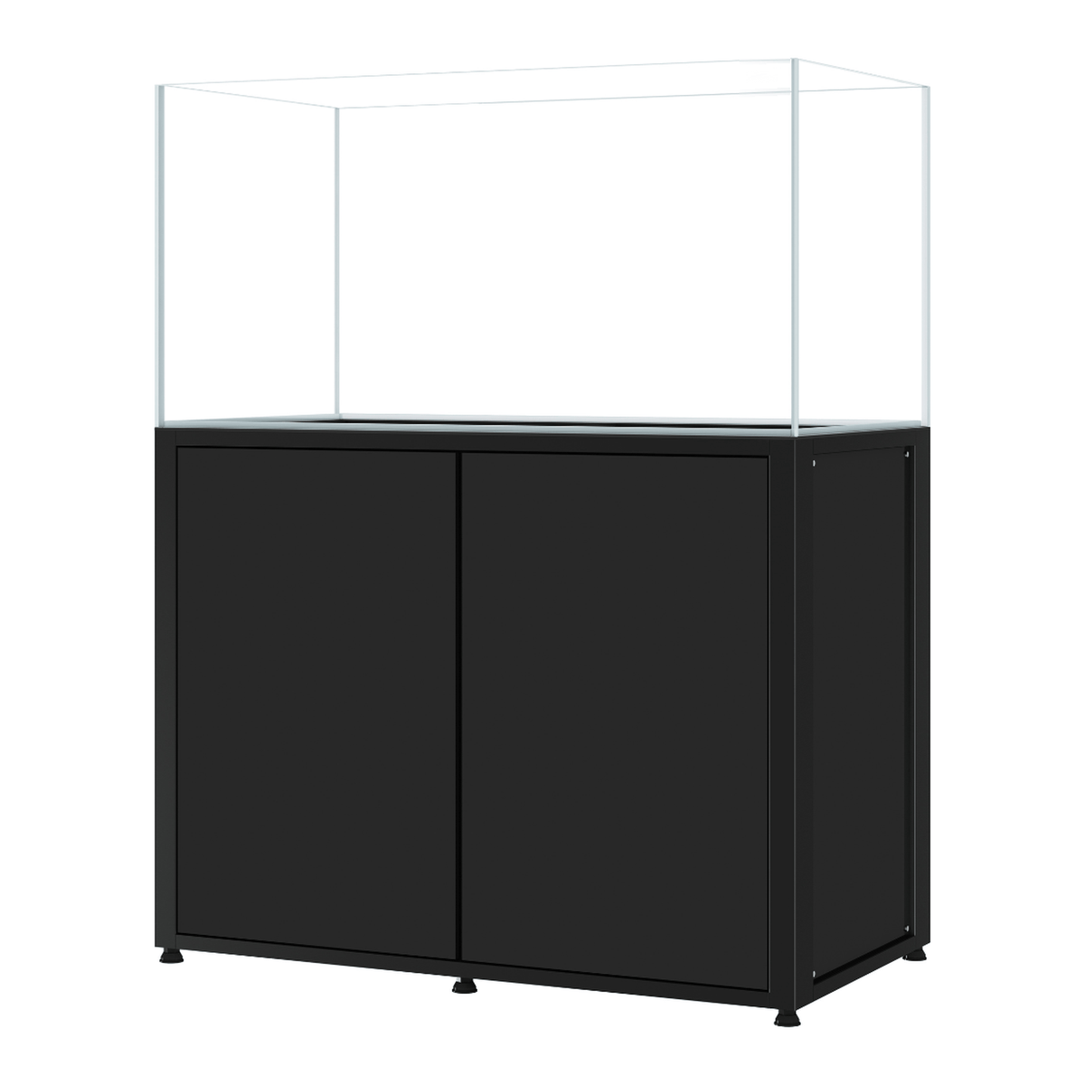 CADE River S2 1200 black rimless freshwater aquarium and cabinet, angled view