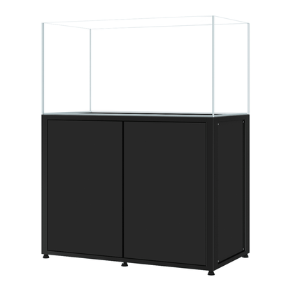 CADE River S2 1200 black rimless freshwater aquarium and cabinet, angled view