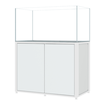 CADE River S2 1200 white rimless freshwater aquarium and cabinet, angled view