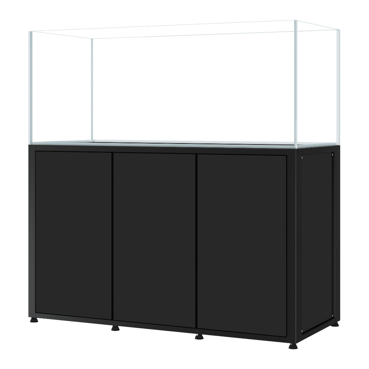 CADE River S2 1500 black rimless freshwater aquarium and cabinet, angled view