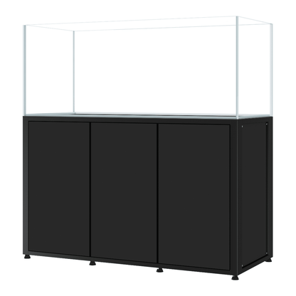 CADE River S2 1500 black rimless freshwater aquarium and cabinet, angled view