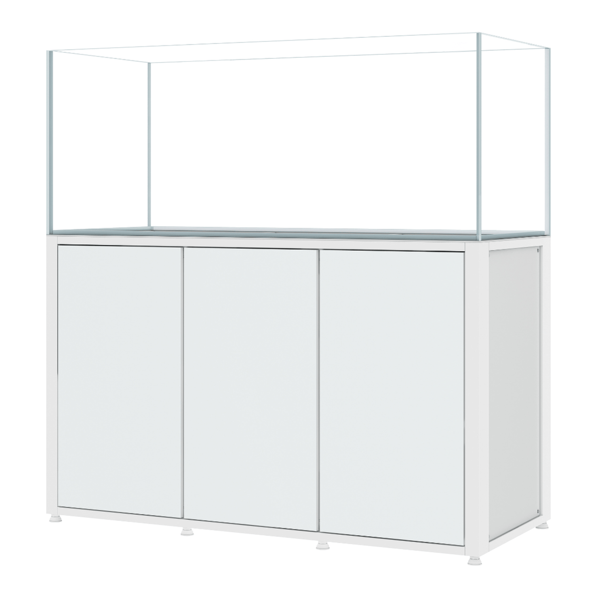 CADE River S2 1500 white rimless freshwater aquarium and cabinet, angled view
