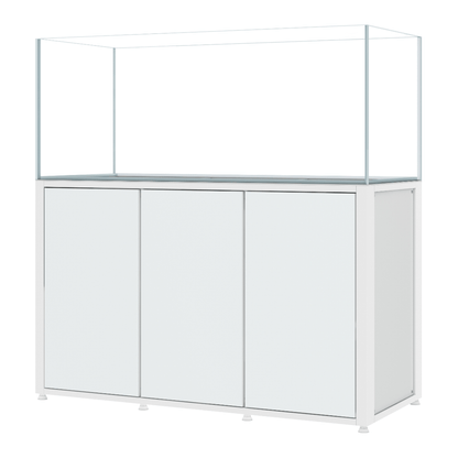 CADE River S2 1500 white rimless freshwater aquarium and cabinet, angled view
