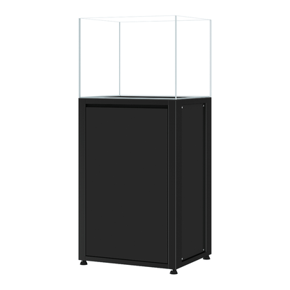 CADE River S2 600 black rimless freshwater aquarium and cabinet, angled view