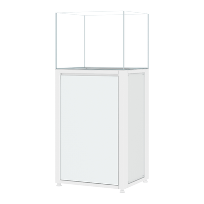 CADE River S2 600 white rimless freshwater aquarium and cabinet, angled view