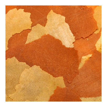 Close-up of Ocean Nutrition Goldfish Flakes, orange and yellow flakes