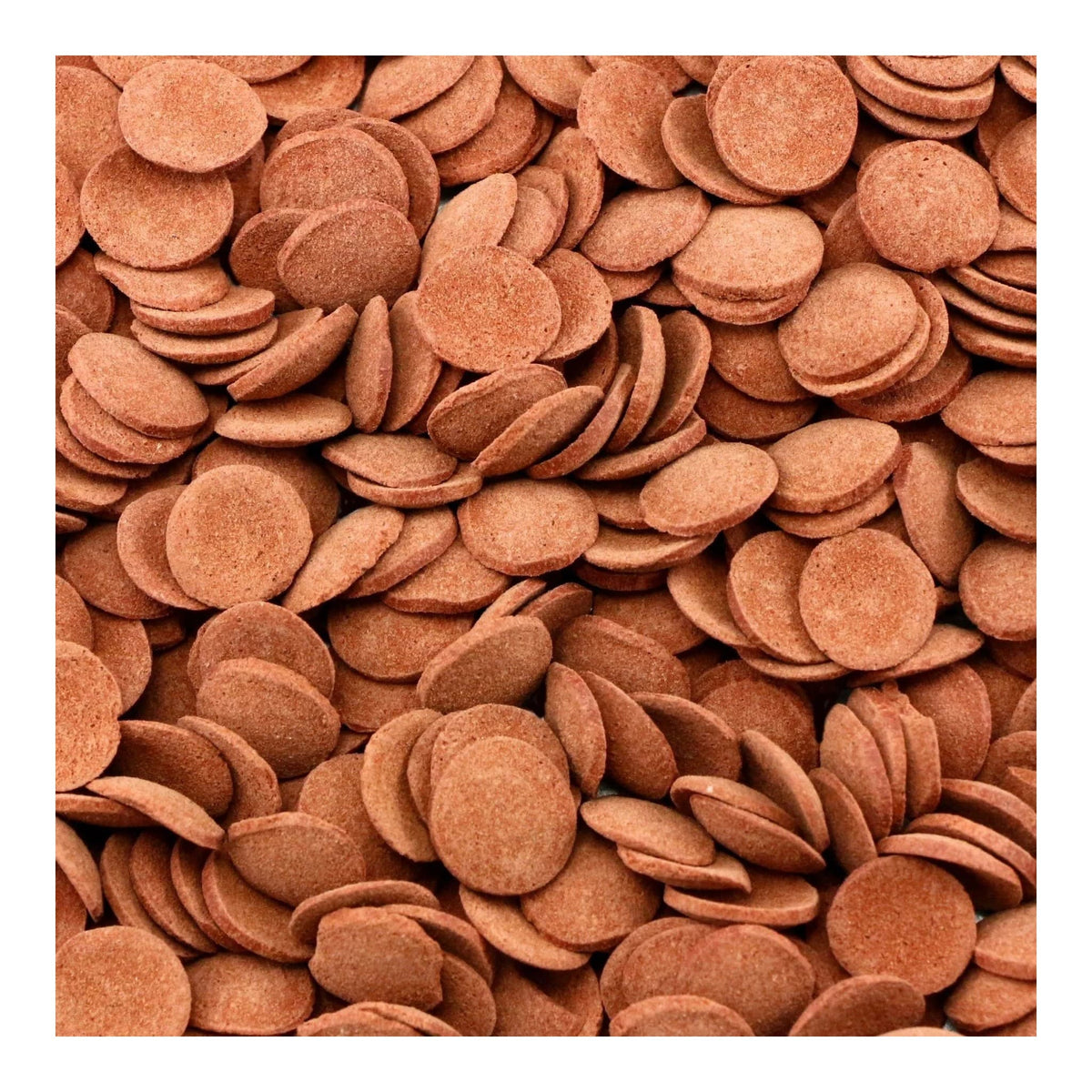 Close-up of Ocean Nutrition Tropical Wafers, reddish-brown wafer discs